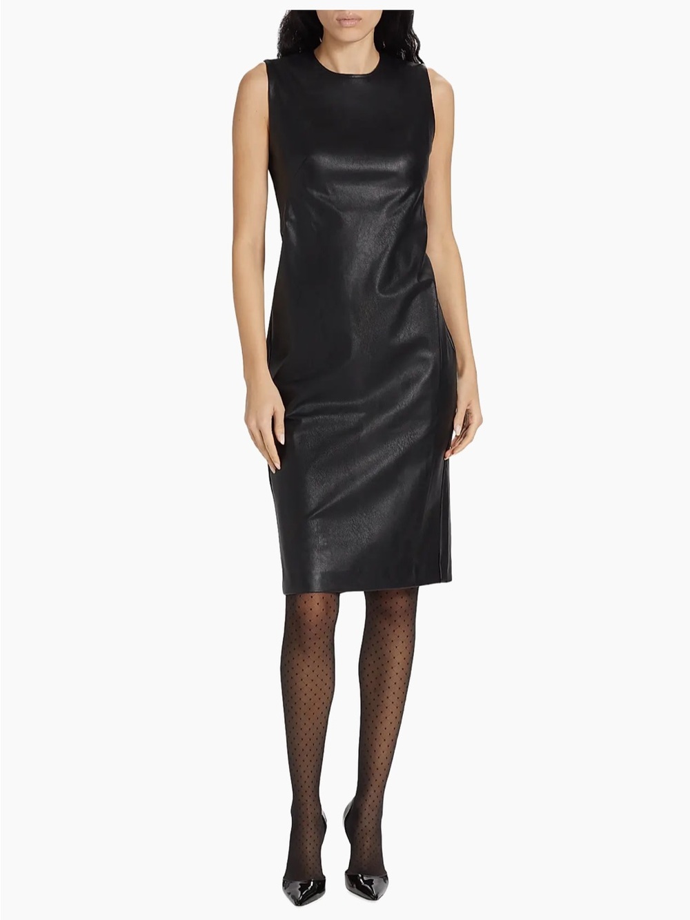 NWT SPANX luxe Black Faux Leather Sleeveless Sheath Dress size M